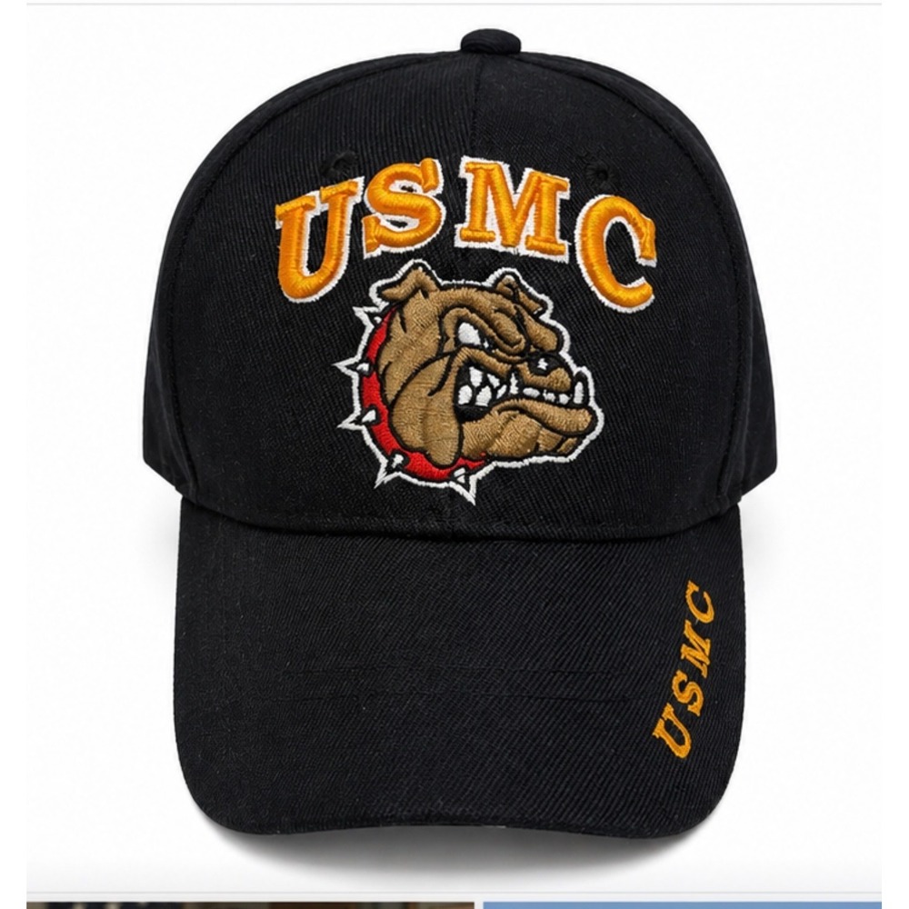 USMC Marine Corps Devil Dog Bulldog Embroidered Black Baseball Cap Hat Mens OSFM